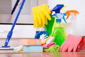 Disinfect flooded materials to prevent mold after a flood. 
