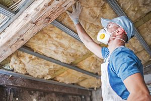 Mold remediation specialist inspects an attic for mold.